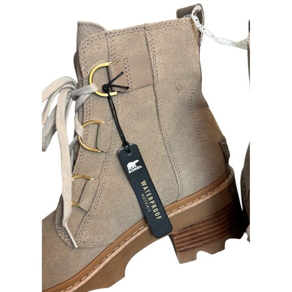 SOREL Joan Now Size 11 Lace-Up Suede Lug Sole Platform Booties Taupe - Picture 8 of 11